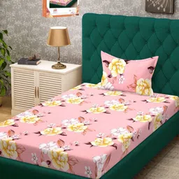 Myntra Elegant Homes Pink & Yellow Floral 300 TC Single Bedsheet Set-2.25m X 1.50m-image-99