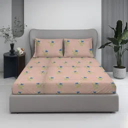 BOMBAY DYEING Peach-Coloured Floral 120 TC Bedsheet with 2 Pillow Covers-picture-14