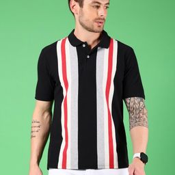 V-Mart Men Striped Polo Collar Cotton Slim Fit T-shirt-picture-0