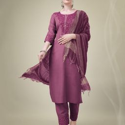 HI FI NX Women Paisley Embroidered Regular Kurti with Churidar & With Dupatta-picture-1