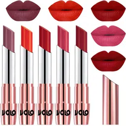 VOLO Set Of 5 Creme Matte Lipstick-3.5g Each-Plum 36-Coral 39-Tomato Red 40-Pink 41-Red 43 image 1