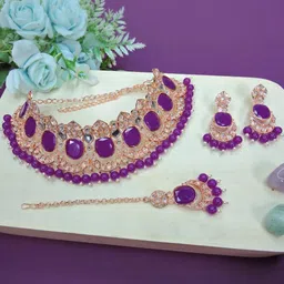 VATSALYA creation Alloy Gold- plated Purple Jewellery Set image 1
