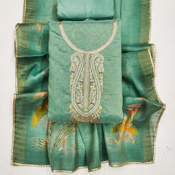 TAVAS Floral Embroidered Sequinned Unstitched Dress Material image 2