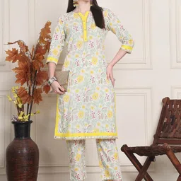 JABAMA Cotton Printed Casual Kurta pant Set image 4