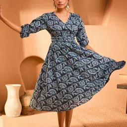 Bani Women Floral Print Puff Sleeve Midi Dress-image-8