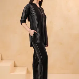 NIGHTSPREE Striped V-Neck Three Fourth Sleeve Tunic With Trouser Co-Ords image 5