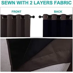 BFAM Brown Set of 2 Black Out Window Curtain image 2