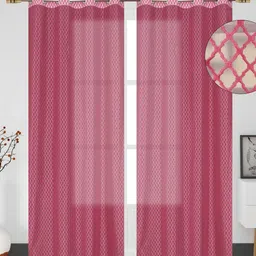 GEET CREATIONS Pink 2 Pieces Geometric Printed Long Door Curtains image 4