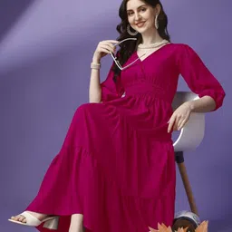 Raiyani Fashion Women Smocked Tiered Fit & Flare Midi Dress-image-62