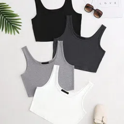 ddaspration Pack of 4 Casual Sleeveless Solid Women Multicolor Top-picture-23