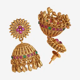 Kushal's Fashion Jewellery Ruby-Green Gold-Plated Ethnic Antique Jewellery Set image 3