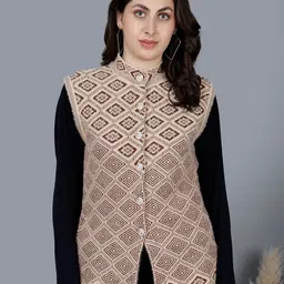 Chatanya Women Geometric Round Neck Woollen Cardigan Sweaters-picture-34