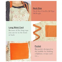 PIXEL HOME Beige Printed Cotton Apron Adjustable Neck Strap & Ties With Center Pocket image 2