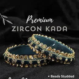 ZULKA Set of 2 Glass Golden Kundan & Zircon Stone Stylish Bangles Kada image 4