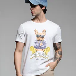 Jack & Jones Men Graphic Printed Round Neck Cotton T-Shirt-picture-37