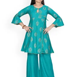 BAESD Girls Ethnic Motifs Printed Regular Pure Cotton Kurta with Palazzos image 1