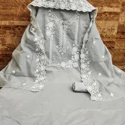 HERE&NOW Floral Embroidered Thread Work Unstitched Dress Material image 3