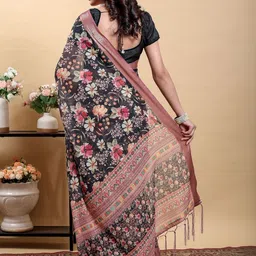 Jinal & Jinal Floral Zari Linen Blend Saree image 4