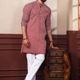 ALMORA Men Ethnic Motifs A-Line Kurtas image 3