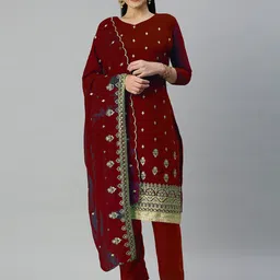HERE&NOW Floral Embroidered Zari Unstitched Dress Material-picture-25