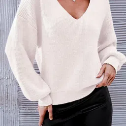 StyleCast Women Self Design V-Neck Long Sleeves Pullover with Ribbed hem-picture-36