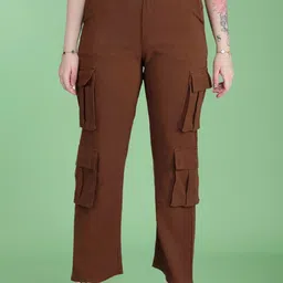 DressBerry Women Relaxed Loose Fit High-Rise Wrinkle Free Cargos Trousers-image-48