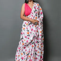 Moda Rapido Floral Pure Cotton Ikat Saree With Blouse Piece-picture-16