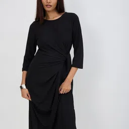 FEMMELLA Women Solid Round Neck Maxi Wrap Dress image 3
