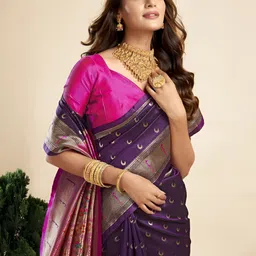 Aagrahi fashion Ethnic Motifs Woven Design Zari Paithani Saree With Unstitched Blouse image 4