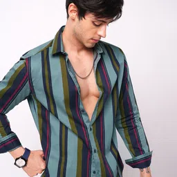 VASTRADO Men Slim Fit Vertical Striped Spread Collar Cotton Casual Shirt-picture-25