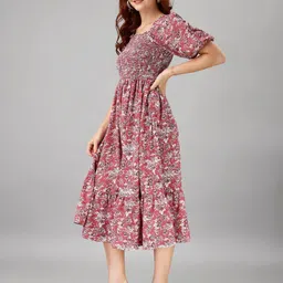 Jash Creation Floral Printed Smocked Detail Fit & Flare Midi Dress image 4