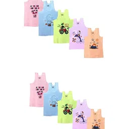 DRAKO Boys Pack Of 10 Printed Cotton Basic Vests-picture-30