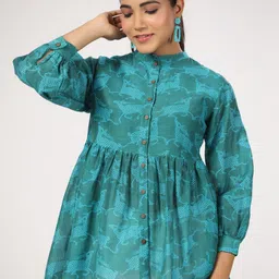 JAIPURRANG Animal Print Mandarin Collar Cotton Peplum Top image 3