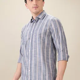 ColorPlus Men Vertical Striped Spread Collar Pure Cotton Casual Regular Fit Shirt image 5