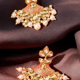 OOMPH Meenakari Kundan Studded & Floral Pearls Drop Earrings-picture-11