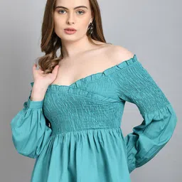 PRETTY LOVING THING Women Off-Shoulder Smocking Puff Sleeve Peplum Top-image-89