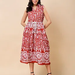 RANGRIWAZ Women Ethnic Motifs Tie-Ups A-Line Midi Dress image 5