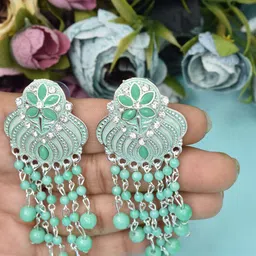 MEIRA JEWELLERY Silver-Plated Artificial Stones Studded & Beaded Drop Earrings-picture-17