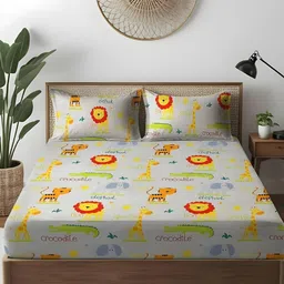 WEAVE AND DECOR White Printed Microfiber 300 TC Queen Bedsheet & Pillow Covers 72" x 72 "-image-73