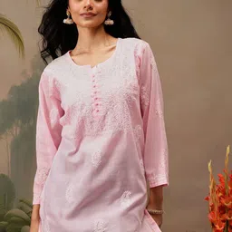 ADA Ethnic Motifs Embroidered Thread Work Chikankari Kurti-picture-27