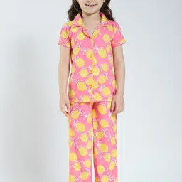 Monte Carlo Girls Printed Lapel Collar Night Suit-image-63