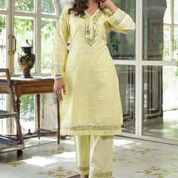 AUTUMN LANE Women Schiffli Mirror Work Embellished Cotton Co-ord Set-image-84