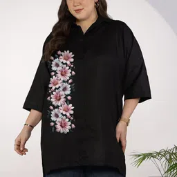 LetsDressUp Women Plus Size Black Cotton Slub Top Sunshine Daisy Top-picture-24