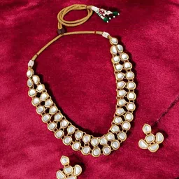 Stefan Gold-Plated Kundan Studded Necklace Adn Earrings-image-1