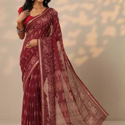 Libas Ethnic Motifs Printed Woven Design Zari Pure Chiffon Saree image 5