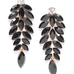 YouBella Gold-Plated Artificial Stones Studded Contemporary Shaped Drop Earrings image 2