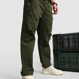 Beyoung Men Regular Fit Pocket Utility Zipper Cargo Trousers-image-1