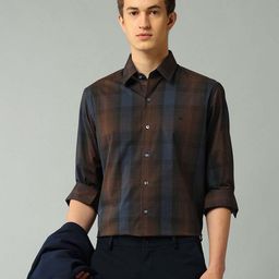 Arrow New York Men Slim Fit Checks Spread Collar Cotton Formal Shirt-picture-40