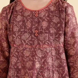Fabindia Girls Floral Printed Regular Kurta with Churidar & With Dupatta image 3