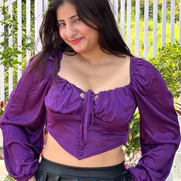 VANGULL Women Tie-Up Neck Blouson Crop Top-picture-33